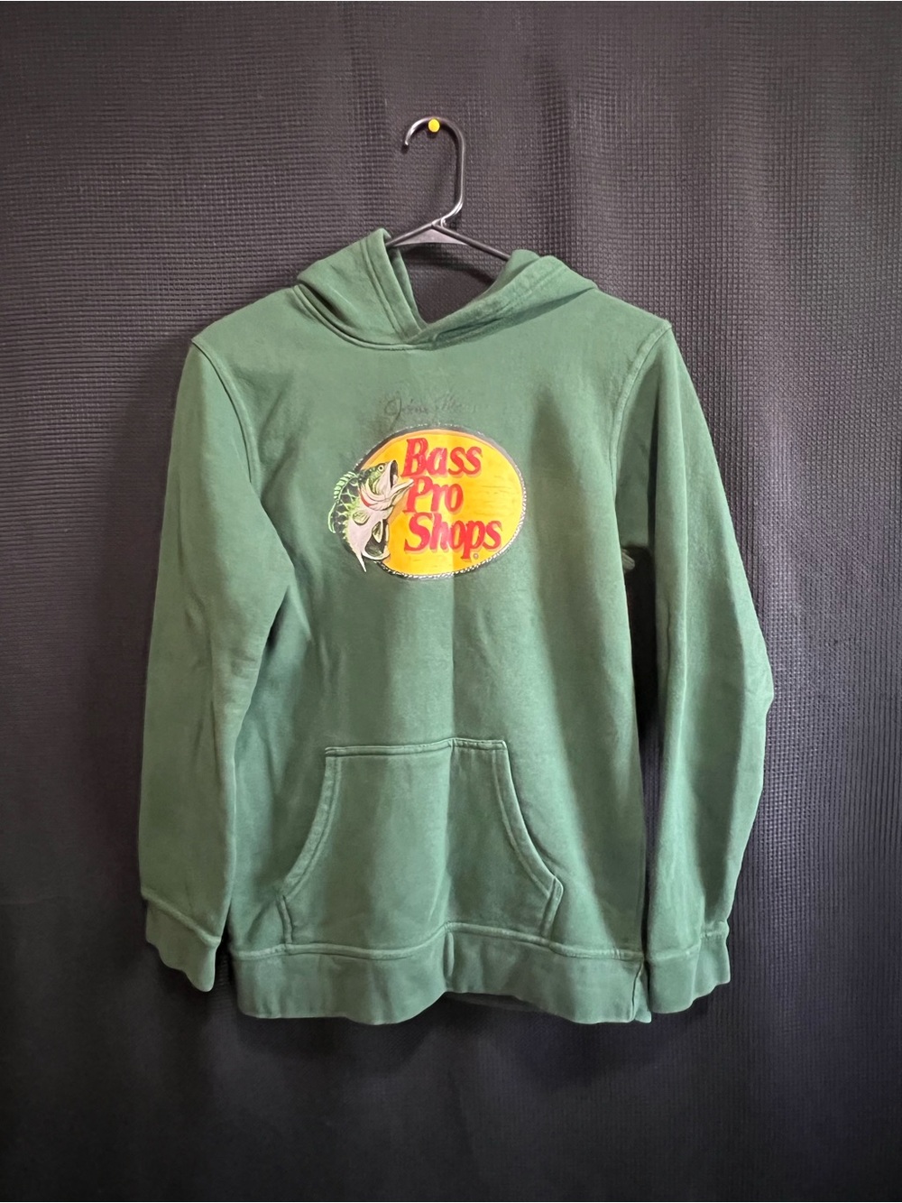 Bass Pro Shops Forest Green Kids Hoodie with Yellow Logo